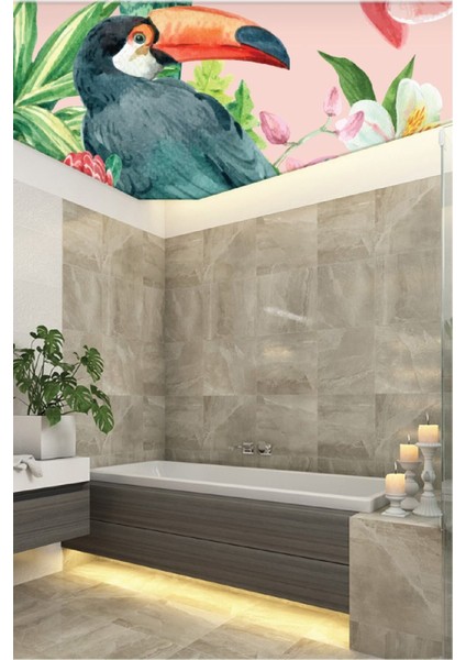 Canlı tropikal papağan temalı çocuk odası duvar kaplama folyo, pembe renkli ve şık tasarım fiyatları