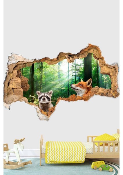 Tropikal Ormanlar Tilki ve Rakun Full Hd Modern Duvar Sticker