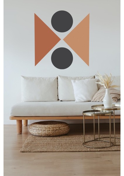 Renkli geometrik desenli boho tarzı duvar çıkartması 70x70 cm, salon ve oturma odası için