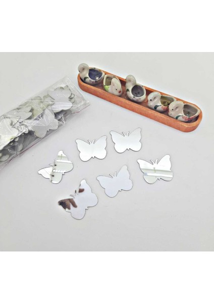 Pleksi Kelebek Dekoru Gümüş 3 cm 100 Adet