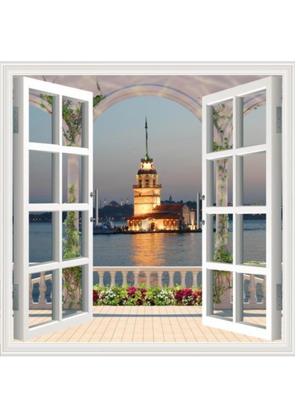 Pencere Poster Duvar Kağıdı Kız Kulesi Yapışkanlı Sticker