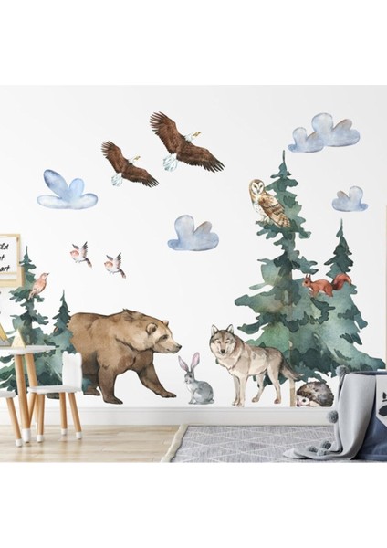 Renkli Tropikal Safari Çocuk Odası Duvar Sticker Seti, Eğlenceli Dekorasyon, 5+ Parça fiyatları