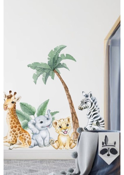 Renkli ve Eğlenceli Çocuk Odası Safari Temalı Duvar Stickerı