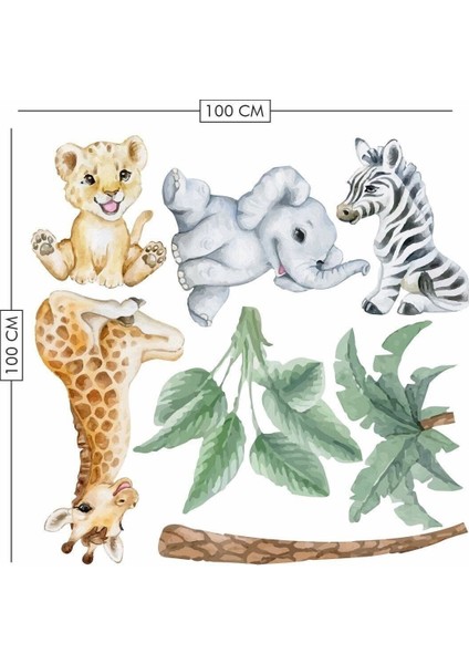 Renkli ve Eğlenceli Çocuk Odası Safari Temalı Duvar Stickerı modelleri