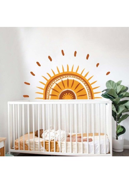 Renkli sanatsal güneş duvar sticker, dekoratif ve şık, 5+ parça, turuncu, çocuk odası için
