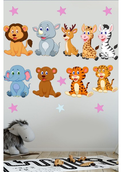 Çocuk Odası Renkli Afrika Hayvanları Duvar Sticker Seti, Eğlenceli Dekorasyon fiyatları