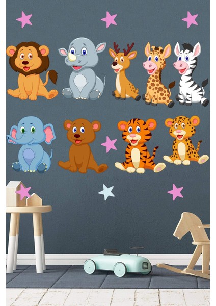 Çocuk Odası Renkli Afrika Hayvanları Duvar Sticker Seti, Eğlenceli Dekorasyon modelleri