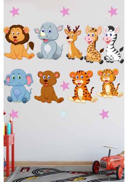 Çocuk Odası Renkli Afrika Hayvanları Duvar Sticker Seti, Eğlenceli Dekorasyon fırsatları