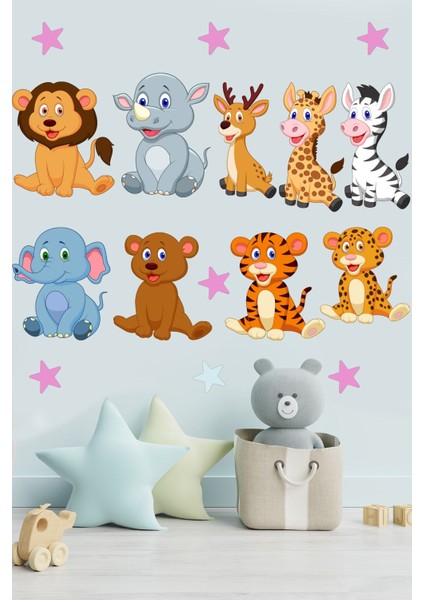 Çocuk Odası Renkli Afrika Hayvanları Duvar Sticker Seti, Eğlenceli Dekorasyon indirimleri
