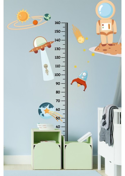 Renkli Uzay Temalı Çocuk Boy Ölçer Duvar Sticker Seti, Eğlenceli ve Şık Tasarım fiyatları