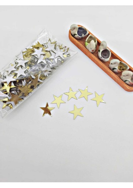 Altın renkli 3 cm yıldız dekor seti, 100 adet, şık ve parlak mutfak süsleme seçeneği