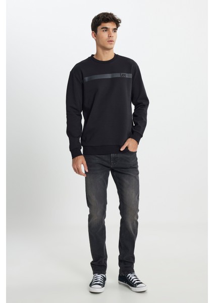 Regular Fit Normal Kesim Bisiklet Yaka Siyah Sweatshirt