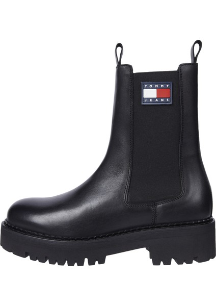 Kadın / Kız Marka Bayrak Logolu Chelsea Modeli Bağcıksız Siyah Bot & Bootie EN0EN02629-BDS
