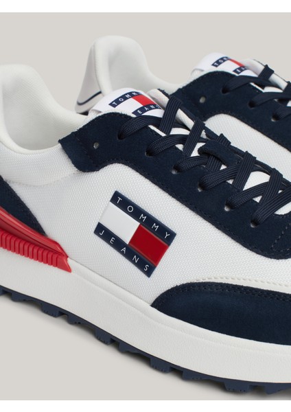 Tommy Hilfiger Erkek Marka Logolu Geri Dönüştürülmüş Polyster Üst Kısımlı  Kauçuk ve Doğal Kauçuk Kaplamalı Dış Tabanlı Lacivert Sneaker EM0EM01265-C1G