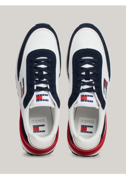 Tommy Hilfiger Erkek Marka Logolu Geri Dönüştürülmüş Polyster Üst Kısımlı  Kauçuk ve Doğal Kauçuk Kaplamalı Dış Tabanlı Lacivert Sneaker EM0EM01265-C1G