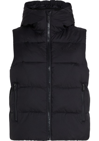 Erkek Marka Logolu Kapüşonlu Çift Fermuar Cepli Şık Görünümlü Günlük Kullanıma Uygun Siyah Yelek 00GWF4O510-BAE