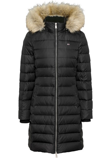 Kadın / Kız Marka Logolu Kapüşonlu Şık Görünümlü Full Fermuarlı Günlük Kullanıma Uygun Siyah Mont DW0DW18864-BDS