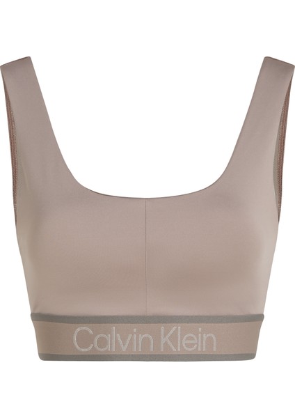 Calvin Klein Kadın / Kız Marka Logolu Elastik Bantlı Geniş Askılı Esnek Kumaşlı Şık Görünümlü Açık Bej Spor Sütyeni 00GWF4K115-NZ8