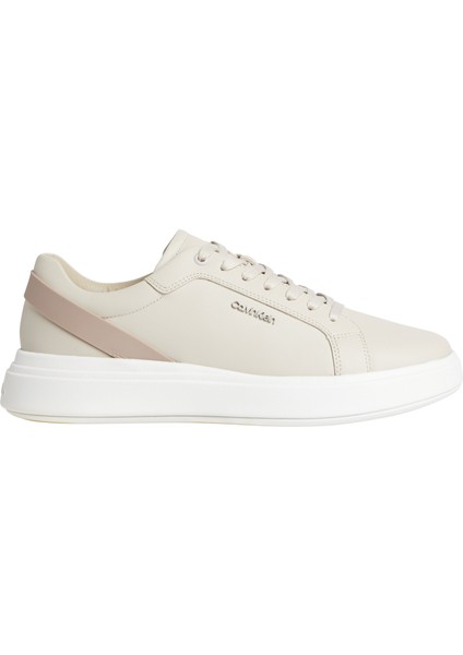 Calvin Klein Erkek Marka Logolu Deri Üst Kauçuk Dış Tabanlı Gündelik Kullanıma Uygun Krem Sneaker HM0HM01494-0HK