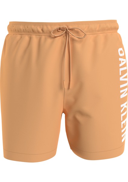 Erkek Marka Logolu Çabuk Kuruyan Polysterli Plaj ve Deniz Kullanıma Uygun Turuncu Deniz Şortu KM0KM01004-SAN