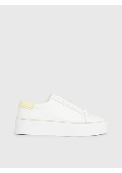 Kadın Calvin Klein Logolu Platform Topuklu Rahat Tabanlı Gündelik Kullanıma Uygun Beyaz Sneaker HW0HW01911-0K6