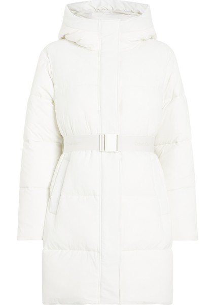 Kadın / Kız Siyah Kapüşonlu Uzun Kollu Kemerli Beyaz Mont J20J224122-YBI