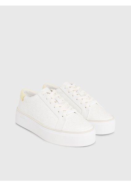 Kadın Calvin Klein Logolu Platform Topuklu Rahat Tabanlı Gündelik Kullanıma Uygun Beyaz Sneaker HW0HW01911-0K6 modelleri