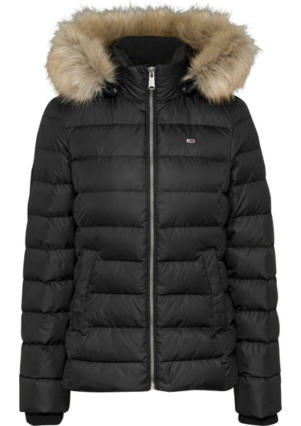 Kadın / Kız Marka Logolu Kapüşonlu Şık Görünümlü Full Fermuarlı Günlük Kullanıma Uygun Siyah Mont DW0DW18312-BDS