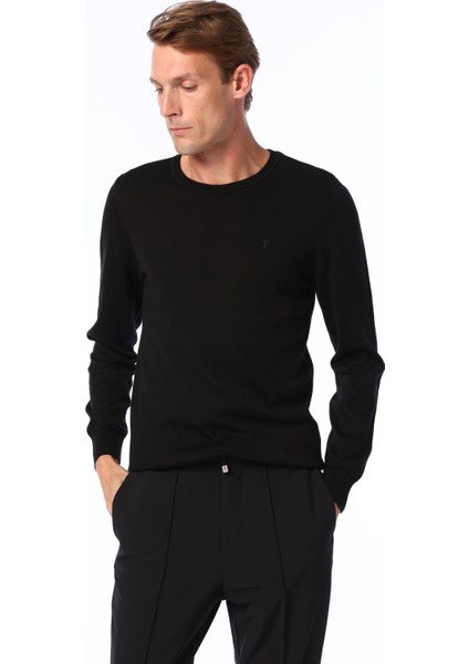 O Yaka Basic Düz Siyah Erkek Kazak F4WM-KZK 2844 fiyatları