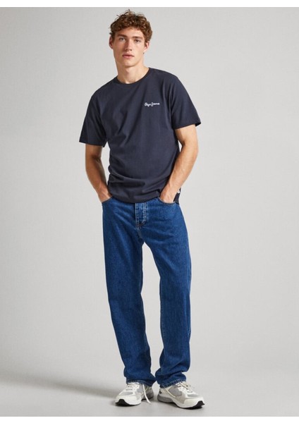 Bisiklet Yaka Baskılı Lacivert Erkek T-Shirt PM509367 594 Sıngle Clıford