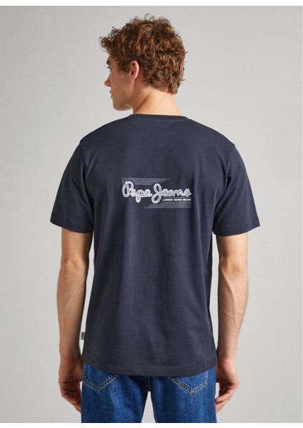 Bisiklet Yaka Baskılı Lacivert Erkek T-Shirt PM509367 594 Sıngle Clıford modelleri