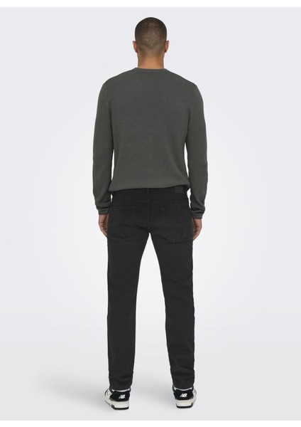 Normal Bel Dar Siyah Erkek Denim Pantolon Onsweft Regular Black 8638 Mat Dnm modelleri