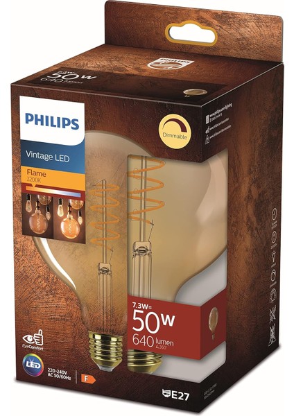 Ledcla 50 W G120 E27 2200K Sarı Işık Gold Dim Edilebilir Filament LED Ampul