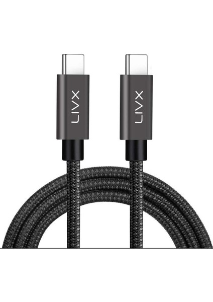 Force 100W Type-C To Type-C 50 cm USB 3.1 Gen2 10 Gbps 4k@60hz Hızlı Şarj Data ve Görüntü Aktarım Kablosu Örgülü
