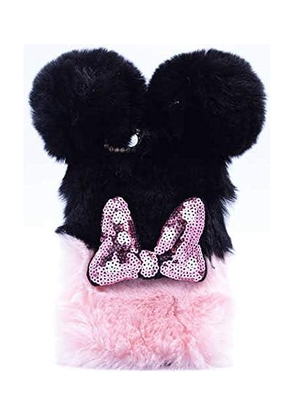 Q6 Uyumlu Kelebek Desenli Tüylü Yumuşak Peluş Kılıf (Pembe)