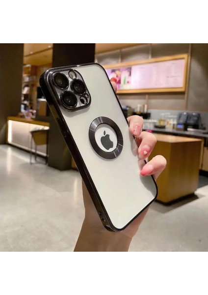 14 Pro Max (6.7) Inç Laser Silikon Arkası Şeffaf Kamera Korumalı Logo Detaylı Luxury Kılıf-14 Pro Max Laser Silicone Back Transparent Camera Protected Logo Detail Luxury Case (Siyah)