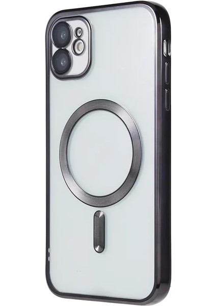 Aksesuar Iphone 11 (6.1) Inç Uyumlu Laser Silikon Arka Kısmı Şeffaf Kablosuz Şarj Destek Özellikli Kamera Korumalı Kılıf (Siyah)