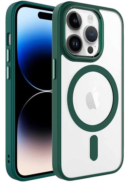 iPhone 12 Pro Max ile Uyumlu Hibrit Kristal Magsafe Kılıf, Ultra Berrak, Lens Çerçevesi ve Tuşları Metal Manyetik Kılıf (Yeşil)