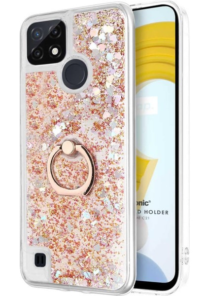 Realme C21 Için Kılıf Glitter Liquid Holder Gold [realme C21 ile Uyumlu Kılıf - Gold]
