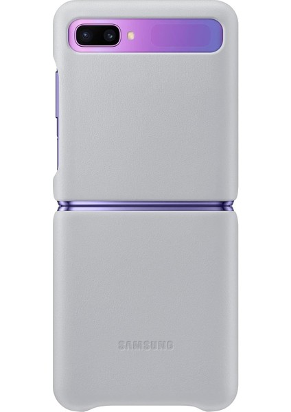 Galaxy Z Flip Deri Cep Telefonu Kılıfı, Gümüş Gri