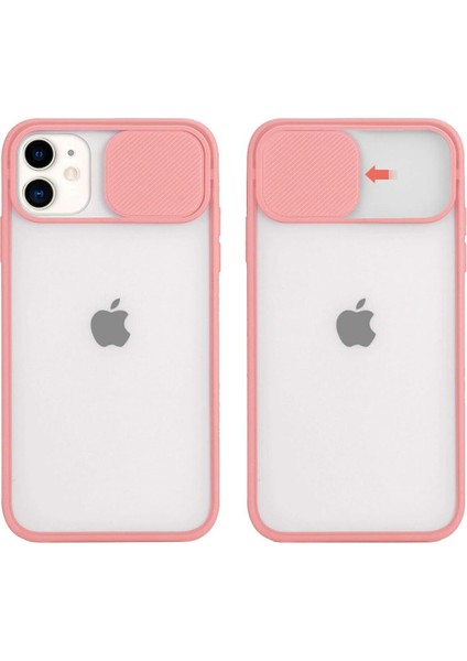 Apple iPhone 12 Mini ile Uyumlu Kılıf (5.4inç) Zore Lensi Kapak Sürgülü Kamera Lens Koruması Açık Pembe