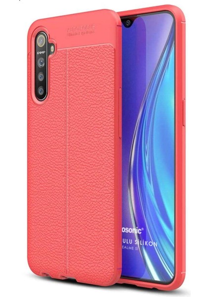Realme 5i Için Kılıf Deri Dokulu Silikon Kırmızı [realme 5i ile Uyumlu Kılıf - Kırmızı]