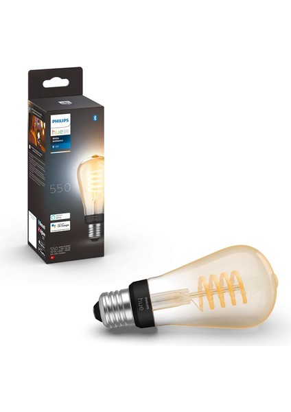 Hue White Ambiance E27 Edison ST64 Akıllı LED Filament Ampul, 550 Lm, Kısılabilir, Tekli