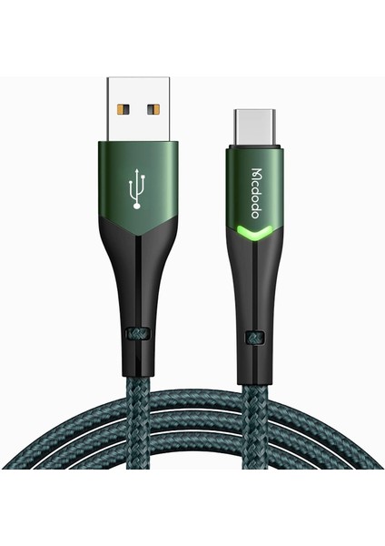 CA-7961 Typec LED Işıklı Hızlı Data Şarj Kablo 3A 1mt-Yeşil