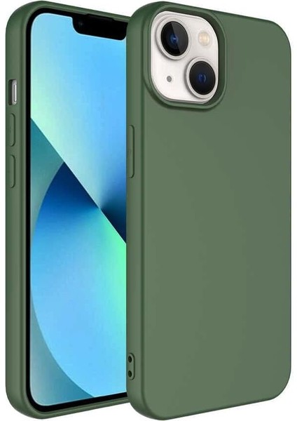 iPhone 14 Plus ile Uyumlu Kılıf Silikon Mara Lansman Içi ve Dışı Mat Yüzey Tasarım Kılıf iPhone 14 Plus ile Uyumlu Kamera Koruma Çıkıntılı Koyu Yeşil Renk