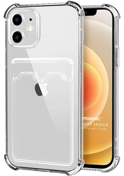 Apple iPhone 12 Mini Için Card Slot Shock Kılıf Şeffaf [iphone 12 Mini ile Uyumlu Kılıf - Şeffaf]