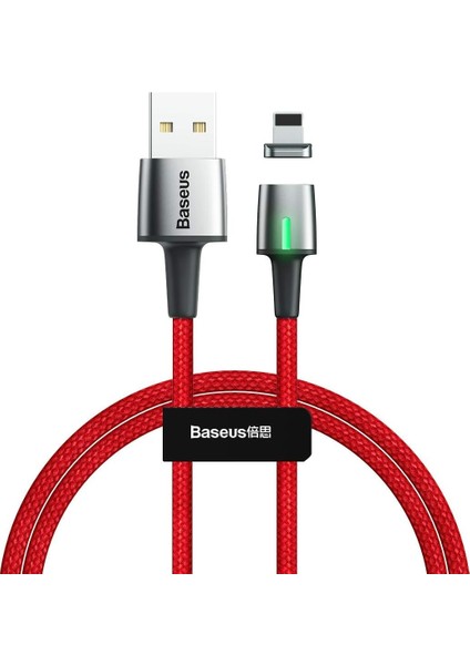 Zinc Magnetic, 2.4 A, USB - A & Lightning, Şarj & Data Aktarım Kablosu, Mıknatıs Uçlu & Işıklı, Hızlı Şarj, 1 Metre, Kırmızı, 30608
