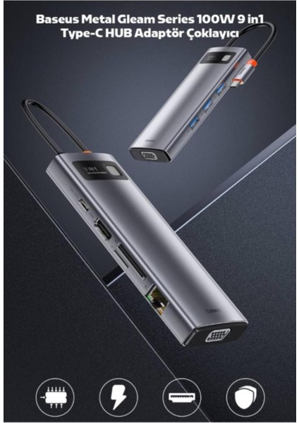 Gleam Series 9in1 Type-C Hdmı RJ45 VGA Sd Pd 100W Type-C Hub Adaptör Çoklayıcı modelleri
