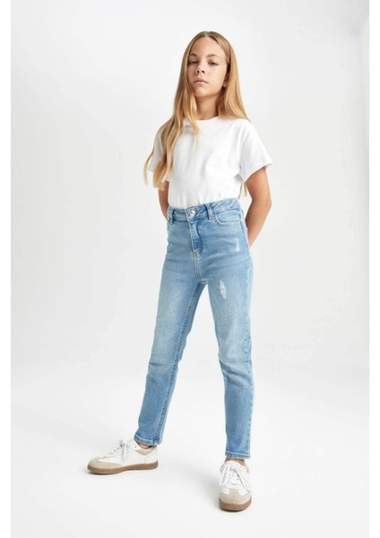 Kız Çocuk Skinny Fit Yırtık Detaylı Dar Paça Cepli Jean Pantolon C9483A824AU modelleri