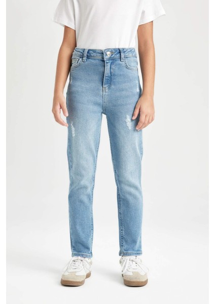Kız Çocuk Skinny Fit Yırtık Detaylı Dar Paça Cepli Jean Pantolon C9483A824AU fırsatları